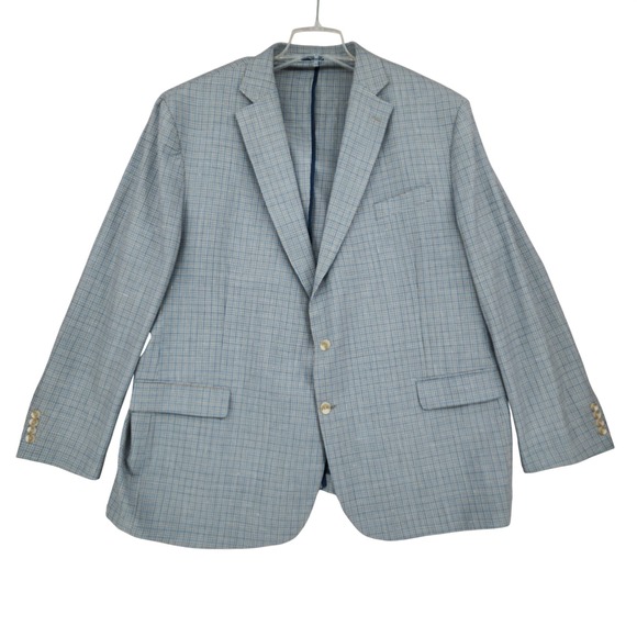 Stafford Sport Coat 56L Mens Blue Glen Plaid Wool Linen Luxury Blazer Big & Tall - Picture 11 of 12